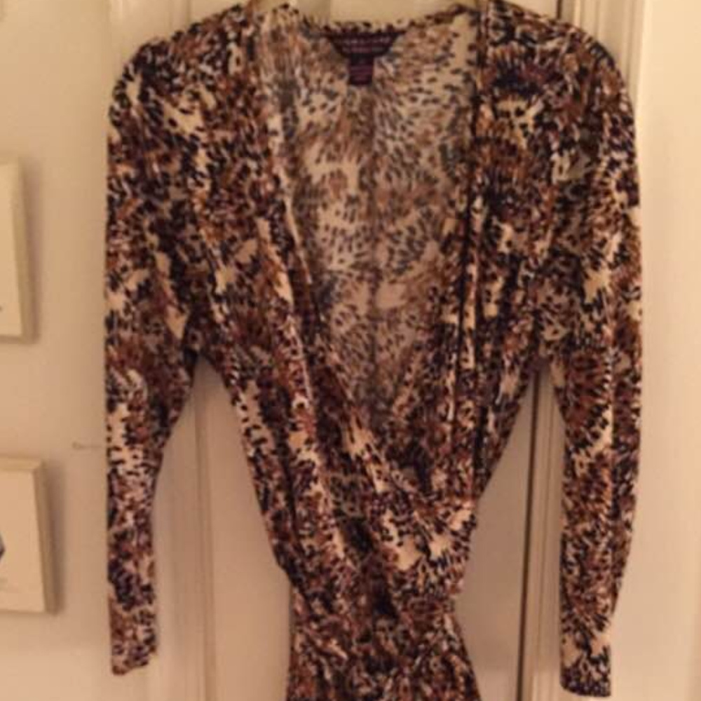 Wrap Dress in Exoctic Print. Women's 10. Bodycon. Self tie. Below the knee